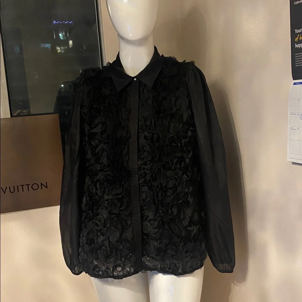 YAS Black Top Textured Floral Top 10 - Picture 10 of 13